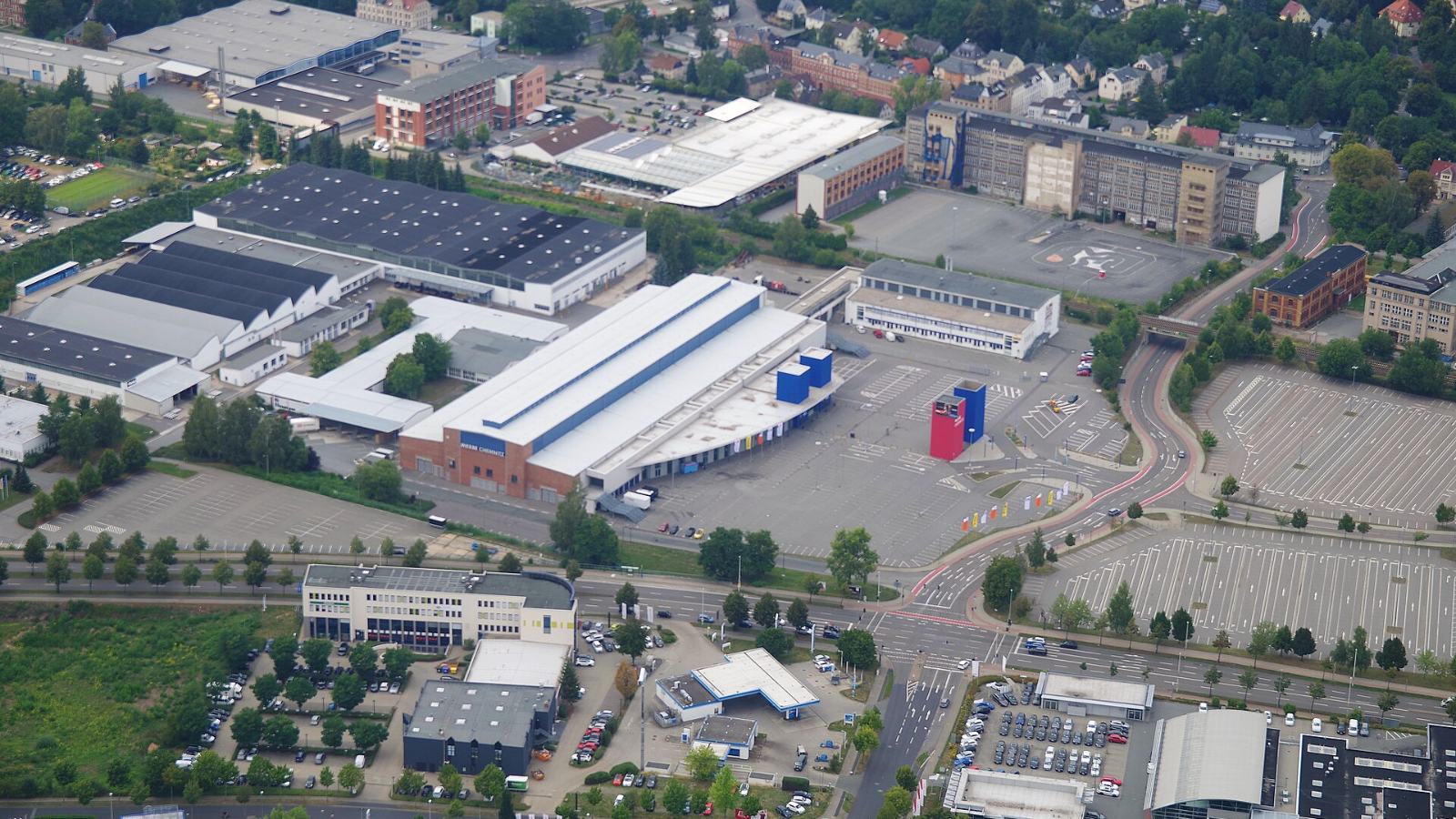 Luftaufnahme des Messegeländes Messe Chemnitz