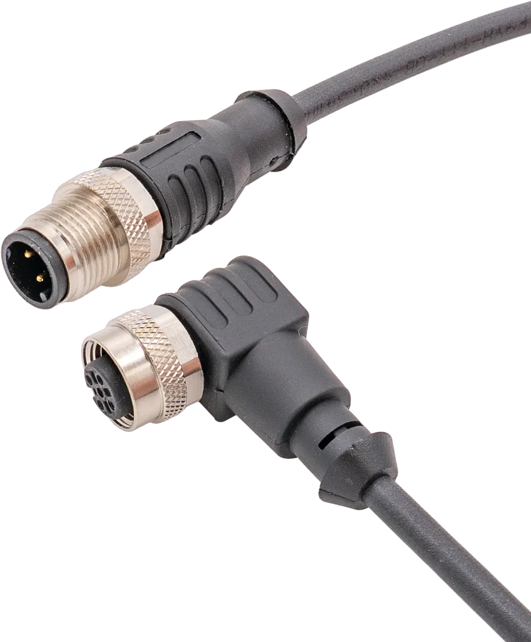 Verbindungsleitung, 0,3m, M12 Dose 4polig abgewinkelt, M12 Stecker 4polig gerade, 4x0,34mm², 240V, IP67, Schleppketten- und torsionsfähig, Öle und Kühlschmiermittel, Schweißbereich, Silikonfrei – Bild 1