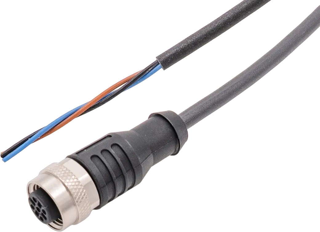 Anschlussleitung, 2m, M12 Dose 3polig gerade, freies Leitungsende, 3x0,34mm², PUR (Polyurethan), Ø4,3mm, 250V, -30-90°C, IP67, Schleppketten- und torsionsfähig, Öle und Kühlschmiermittel, Schweißbereich, Silikonfrei – Bild 1