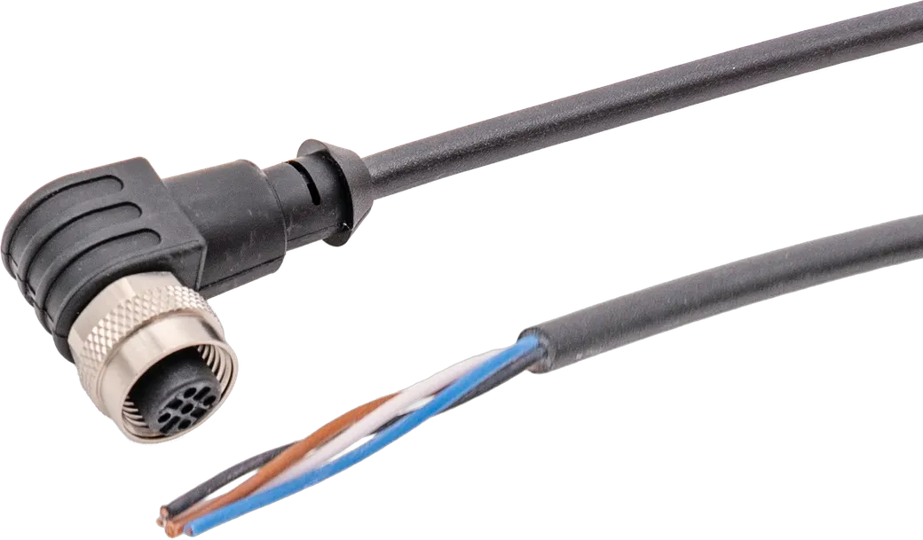 Anschlussleitung, 2m, M12 Dose 4polig abgewinkelt, freies Leitungsende, 4x0,34mm², PUR (Polyurethan), Ø4,7mm, 250V, -40-90°C, IP67, Schleppketten- und torsionsfähig, Öle und Kühlschmiermittel, Schweißbereich, Silikonfrei – Bild 1