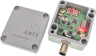 Sensor Neigung, 58x64x36mm, -10...+10°, 9-30V DC, -25-80°C, 2 Achsen X+Y, 2x 4-20mA, M12-Steckverbinder 5pol, Aluminium, IP67